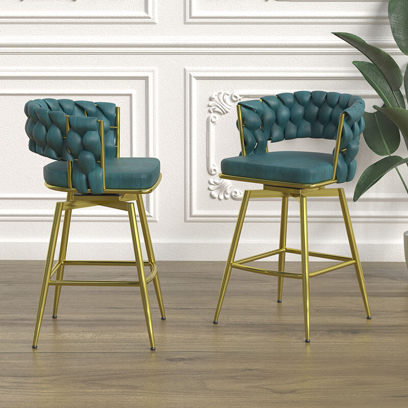 18" Blue Suede Woven Bar Stool with Golden Legs 