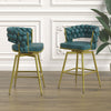 18" Blue Suede Woven Bar Stool with Golden Legs - Set of 2