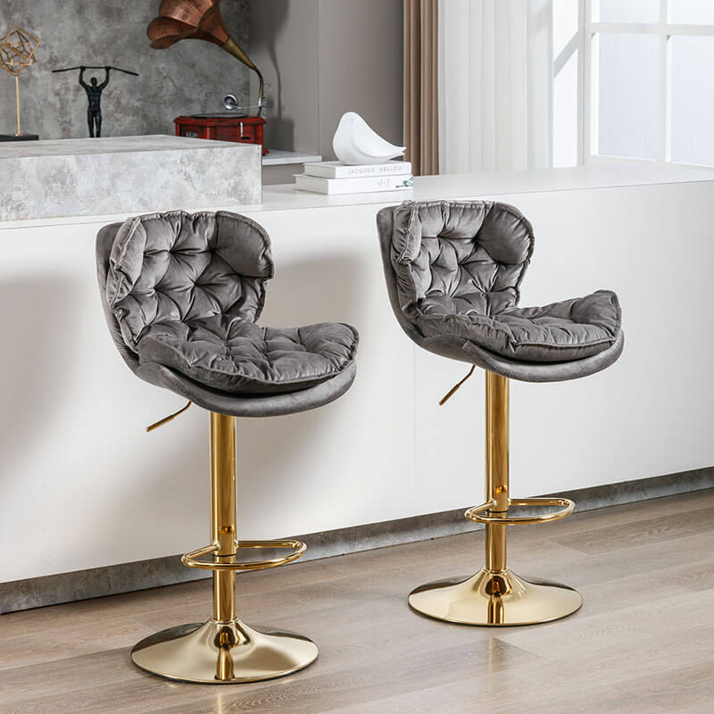 18" Gray Velvet Swivel Bar Chairs 