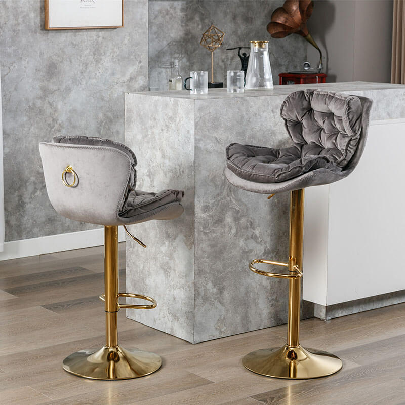 18" Gray Velvet Swivel Bar Chairs 