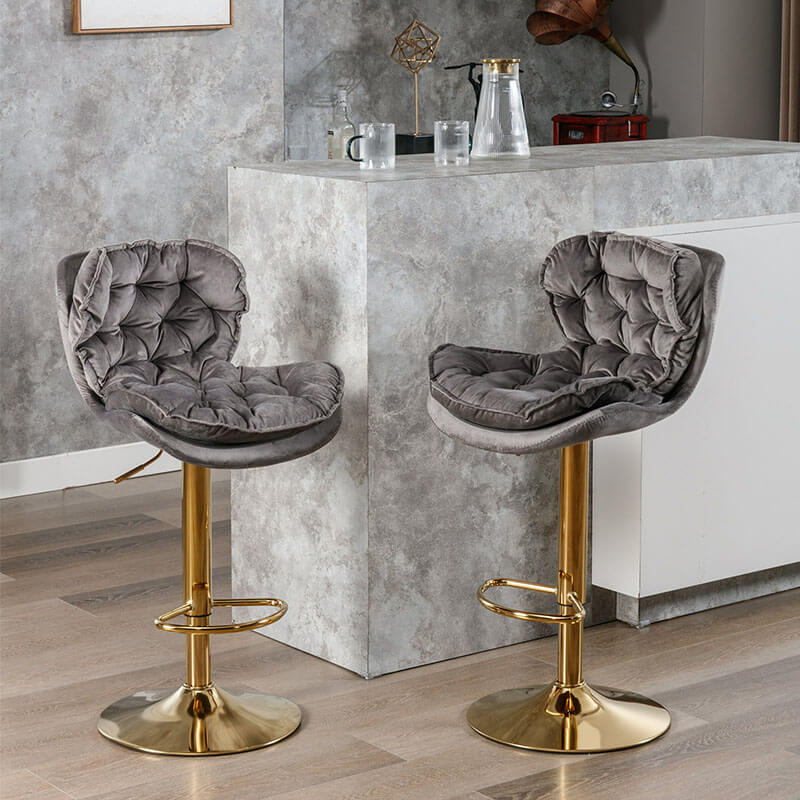 18" Gray Velvet Swivel Bar Chairs with Height Adjustable