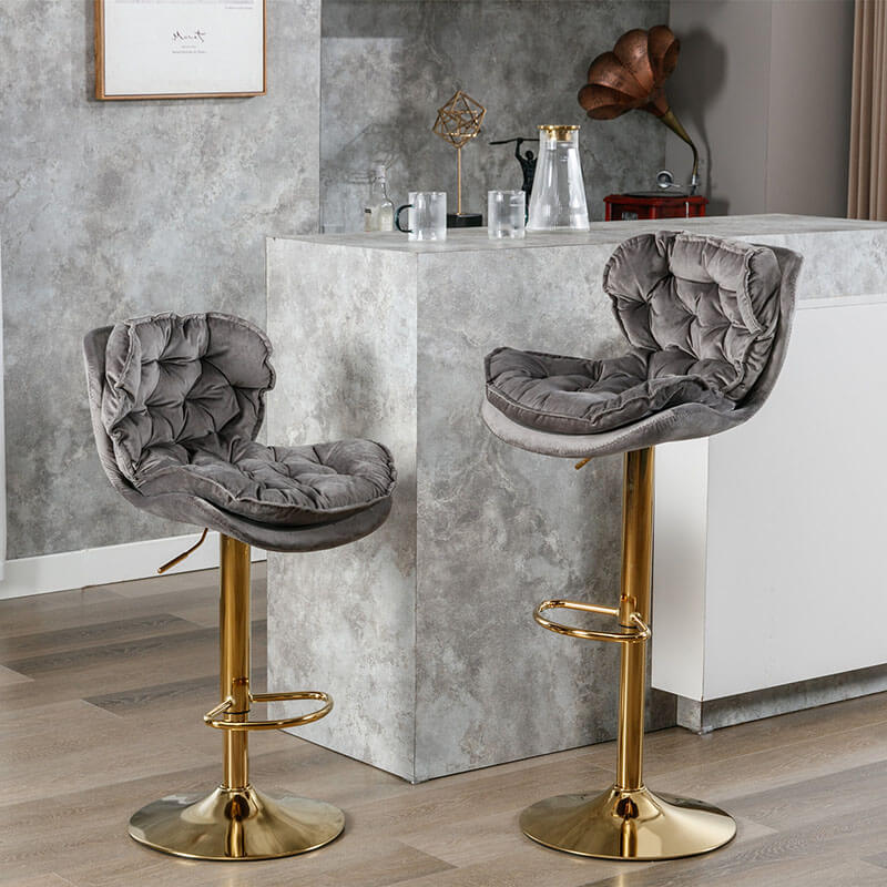 18" Gray Velvet Swivel Bar Chairs with Height Adjustable