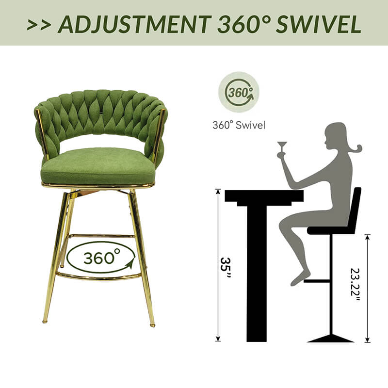 18" Green Toweling Woven Bar Stool 