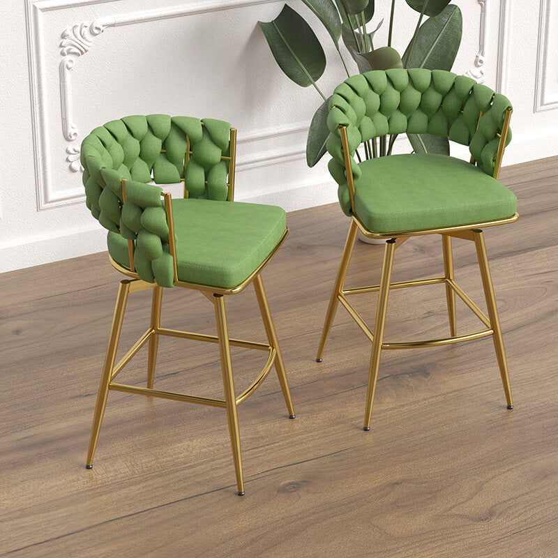 18" Green Toweling Woven Bar Stool with Golden Legs