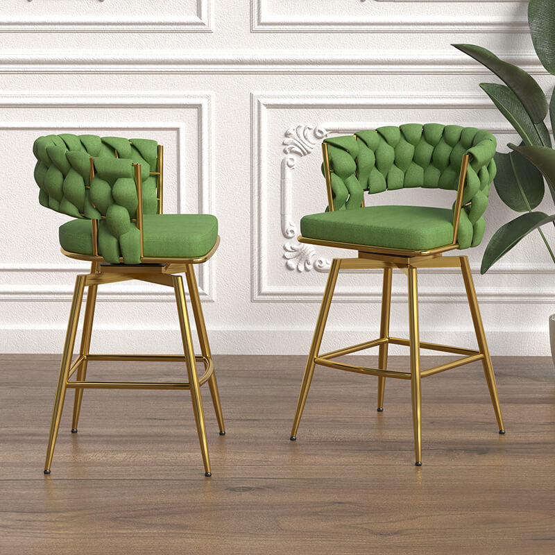 18" Green Toweling Woven Bar Stool with Golden Legs