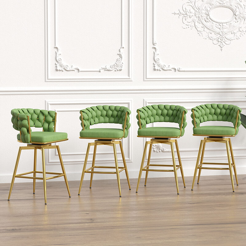 18" Green Toweling Woven Bar Stool with Golden Legs