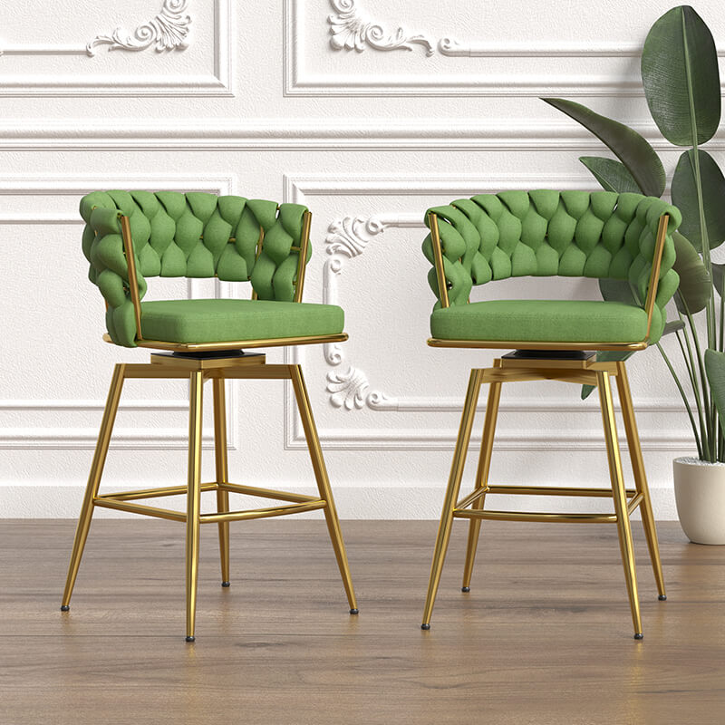 18" Green Toweling Woven Bar Stool with Golden Legs