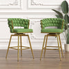 18" Green Toweling Woven Bar Stool with Golden Legs - Set of 2