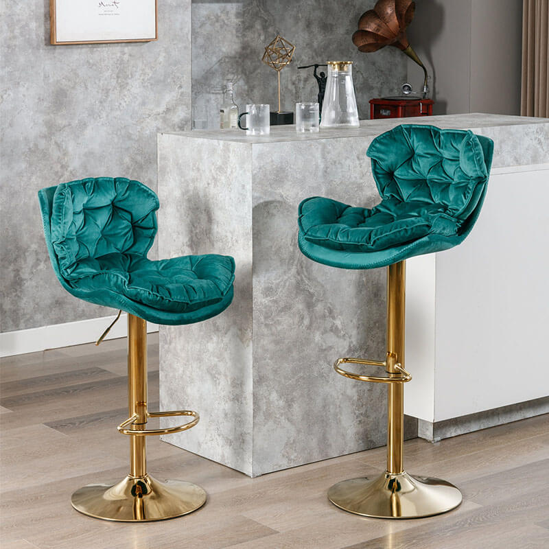 18" Green Velvet Swivel Bar Chairs