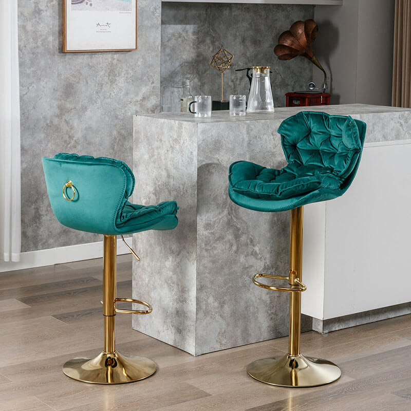 18" Green Velvet Swivel Bar Chairs with Height Adjustable