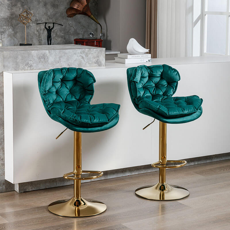 18" Green Velvet Swivel Bar Chairs with Height Adjustable