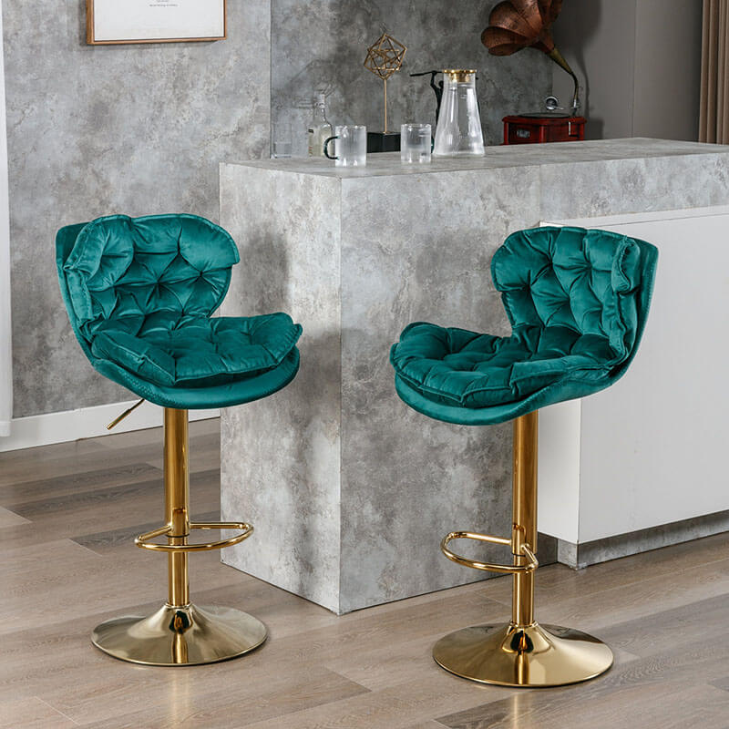 18" Green Velvet Swivel Bar Chairs with Height Adjustable