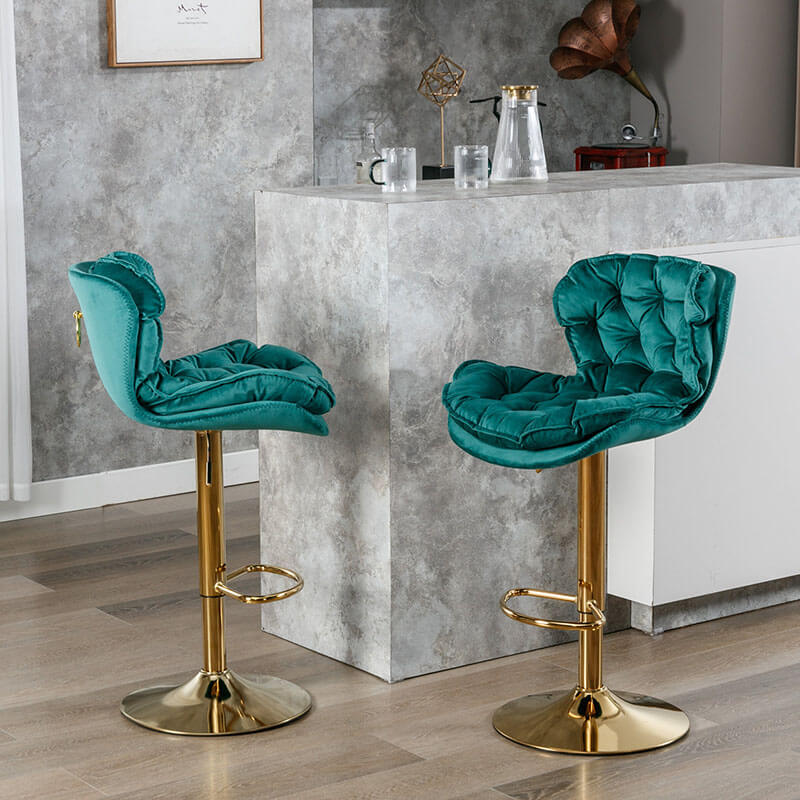 18" Green Velvet Swivel Bar Chairs with Height Adjustable