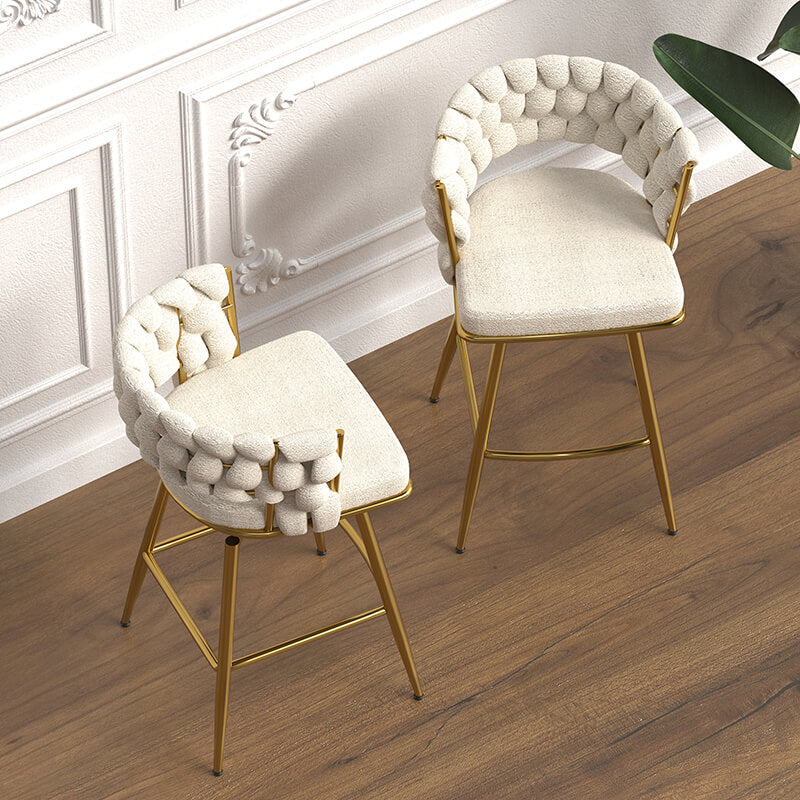 18" White Toweling Woven Bar Stool with Golden Legs