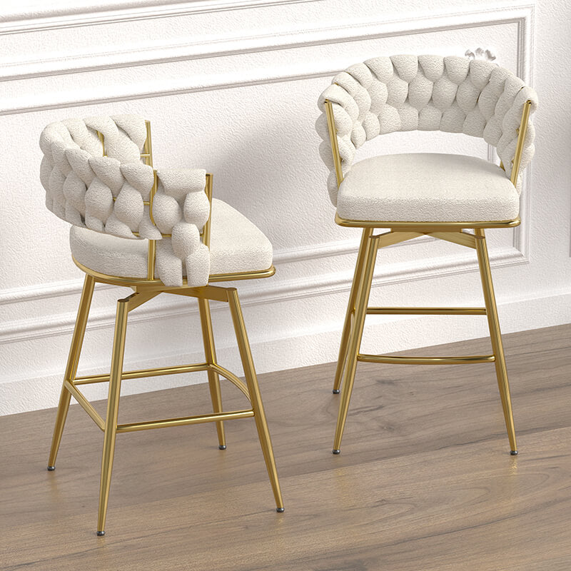 18" White Toweling Woven Bar Stool with Golden Legs