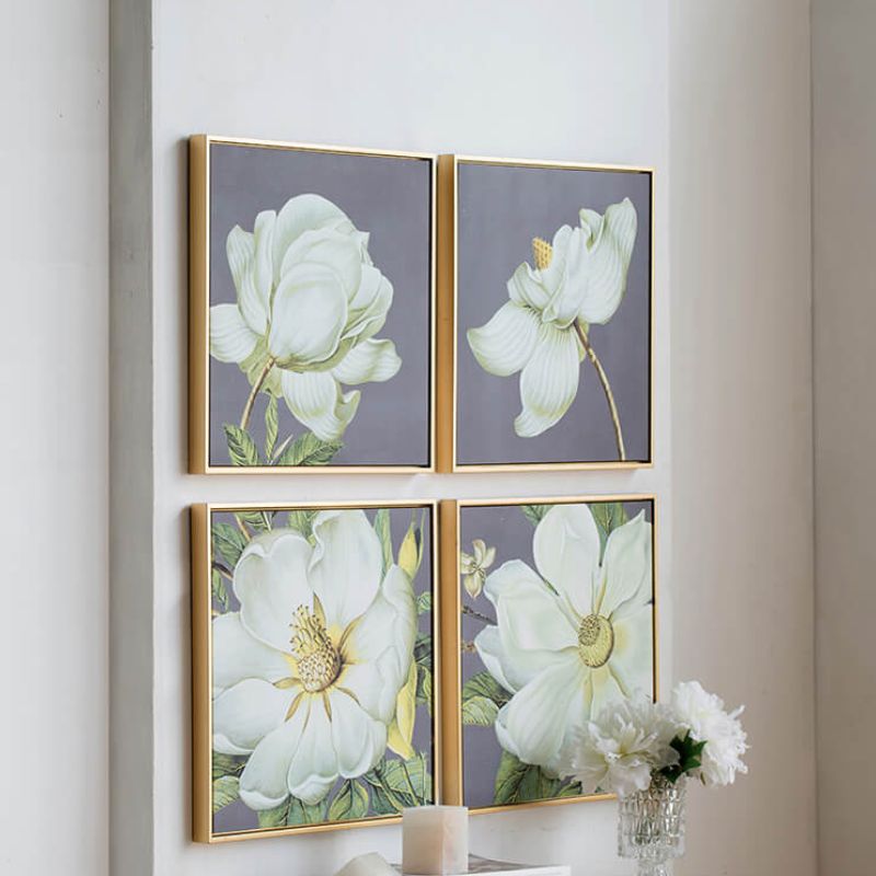 19.7" White and Gold Squared Flower Bloom Botanical Wall Arts - Set of 4