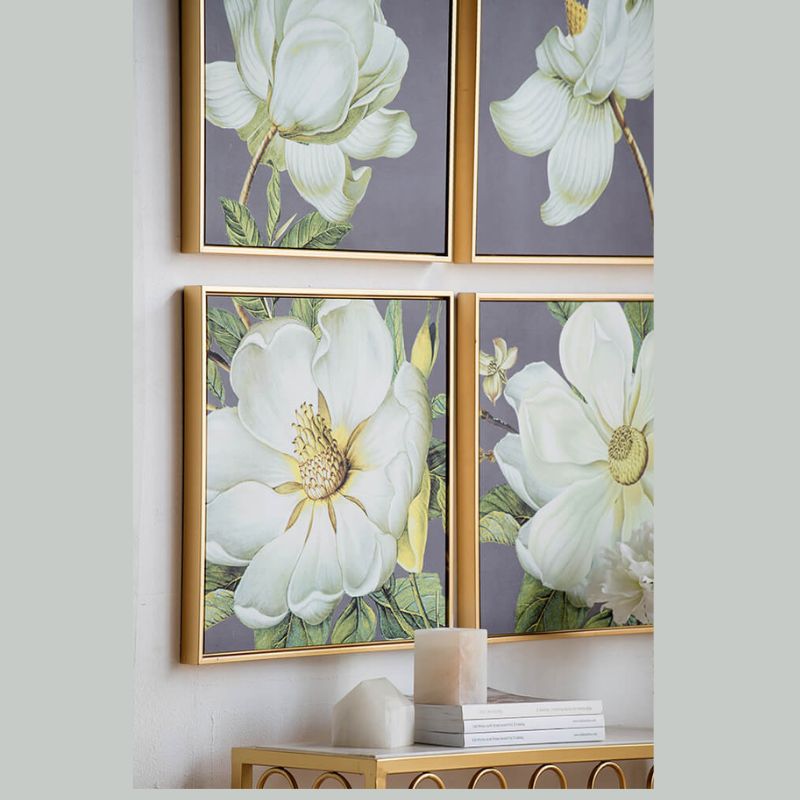 19.7" White and Gold Squared Flower Bloom Botanical Wall Arts - Set of 4