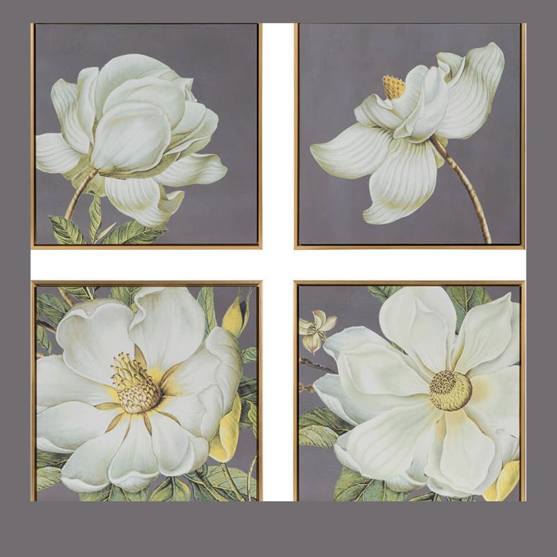 19.7" White and Gold Squared Flower Bloom Botanical Wall Arts - Set of 4