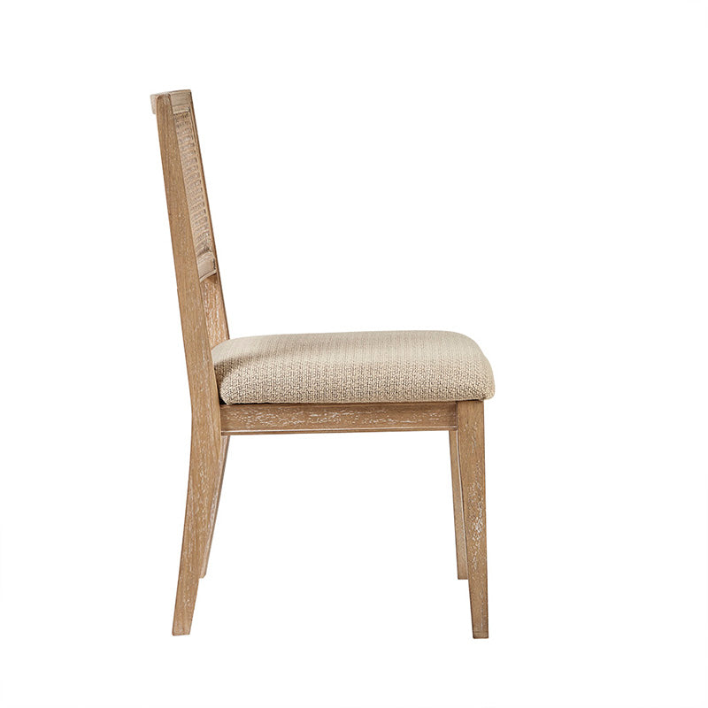 Wooden dining chair in side view 