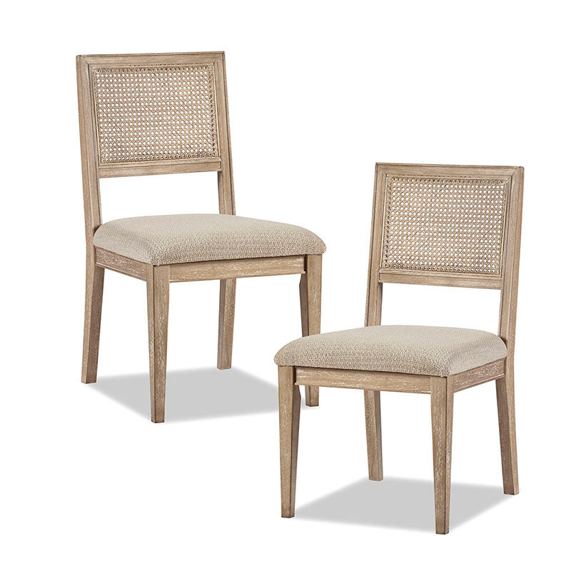 Wood dining chair set of 2 with padded seats and cane backrest