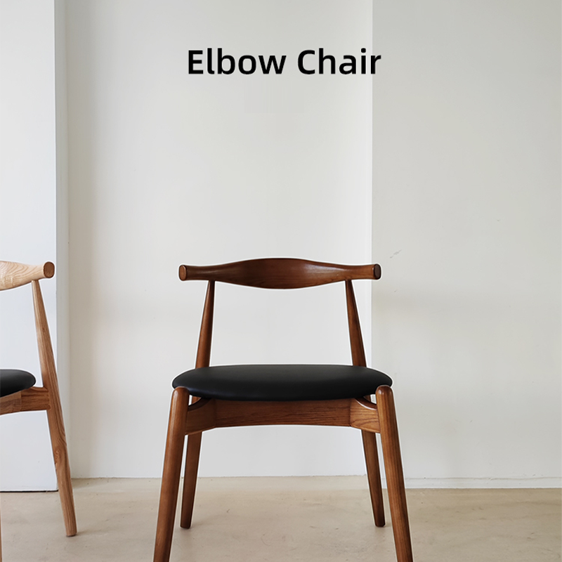 Wood and leather dining chair in a brightly painted living room