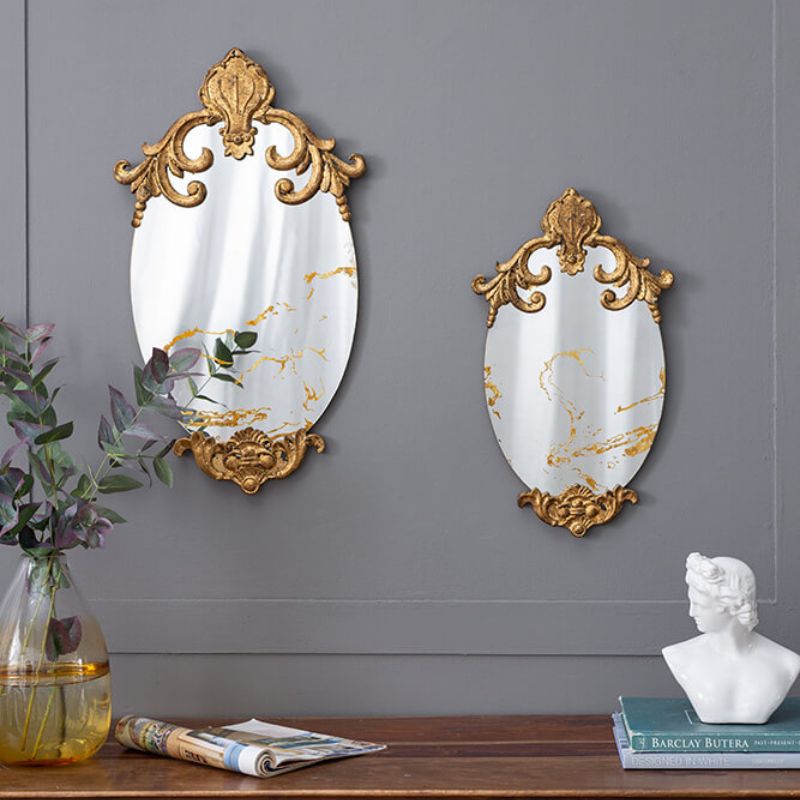 20.5"H Antique Decorative Oval Wall Mirror with Artistic Gold Scrollwork Frame