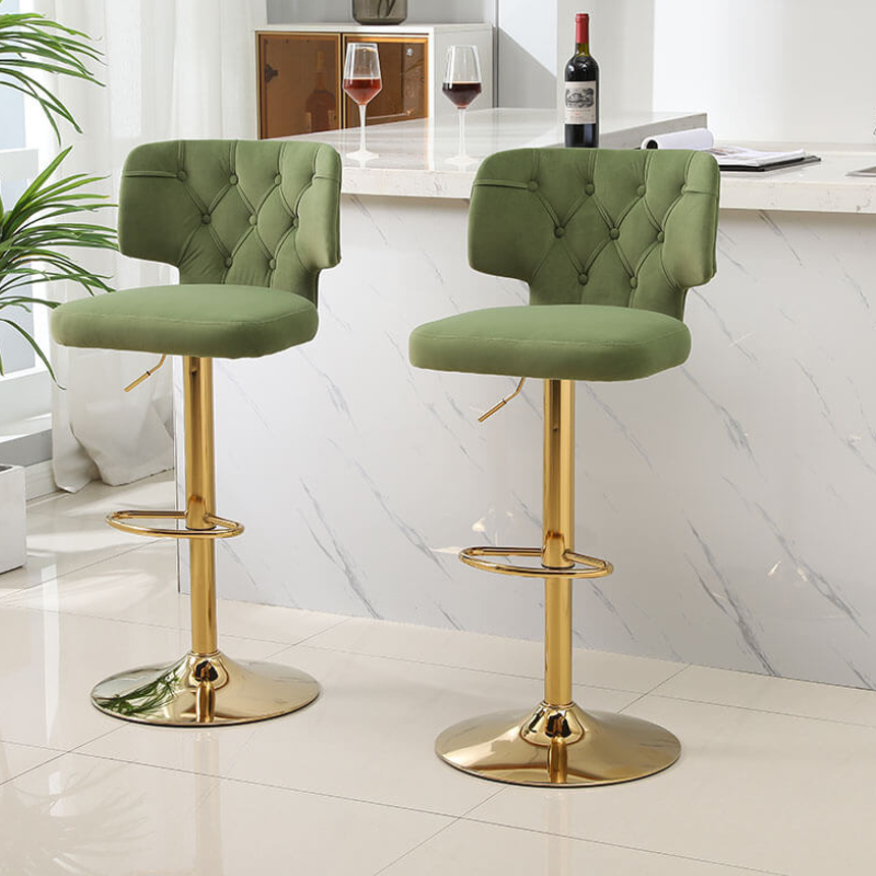 20.9" Avocado Green Swivel Velvet Counter Height Bar Stool 