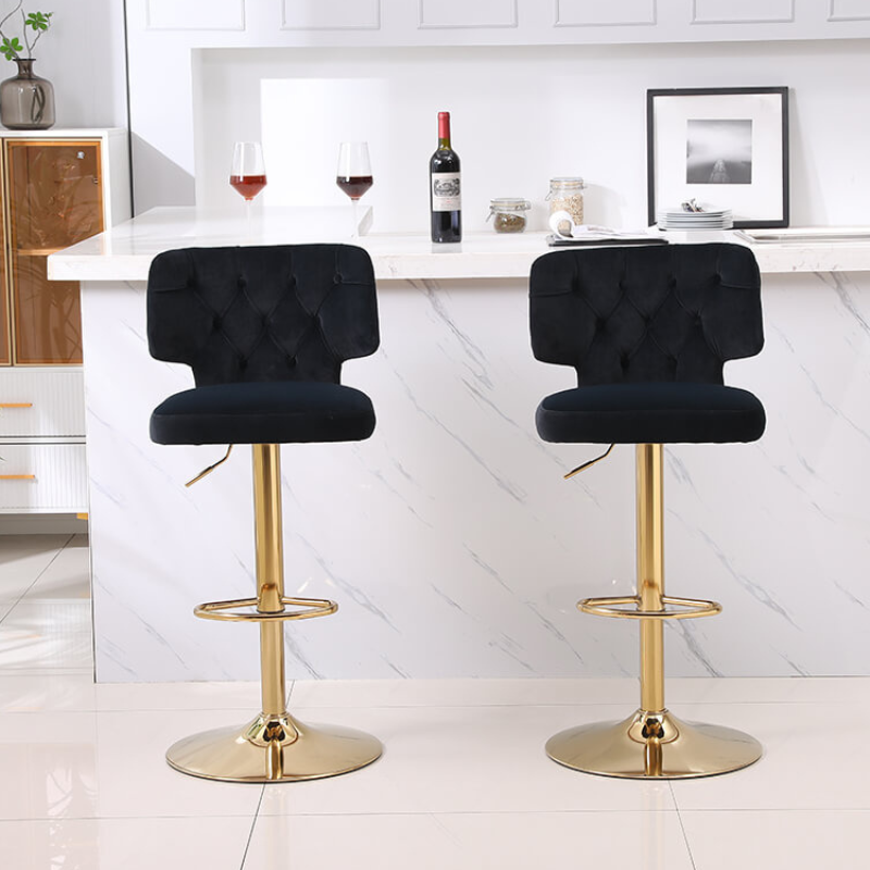 20.9" Black Swivel Velvet Counter Height Bar Stool