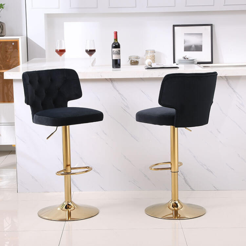 20.9" Black Swivel Velvet Counter Height Bar Stool