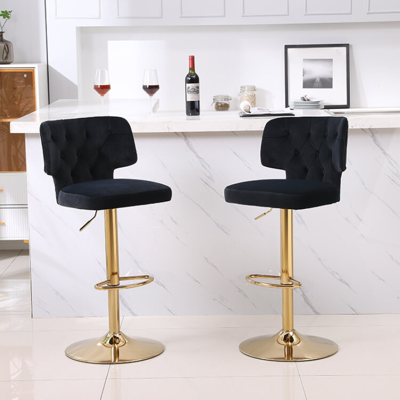 20.9" Black Swivel Velvet Counter Height Bar Stool