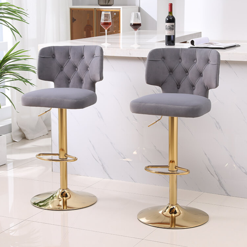 20.9" Gray Swivel Velvet Counter Height Bar Stool 