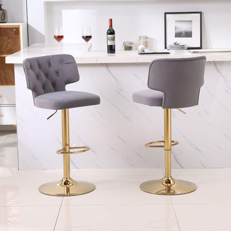 20.9" Gray Swivel Velvet Counter Height Bar Stool 