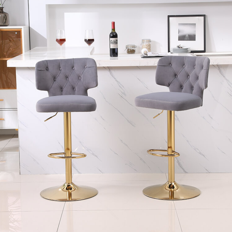 20.9" Gray Swivel Velvet Counter Height Bar Stool 