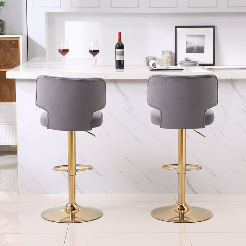 20.9" Gray Swivel Velvet Counter Height Bar Stool 