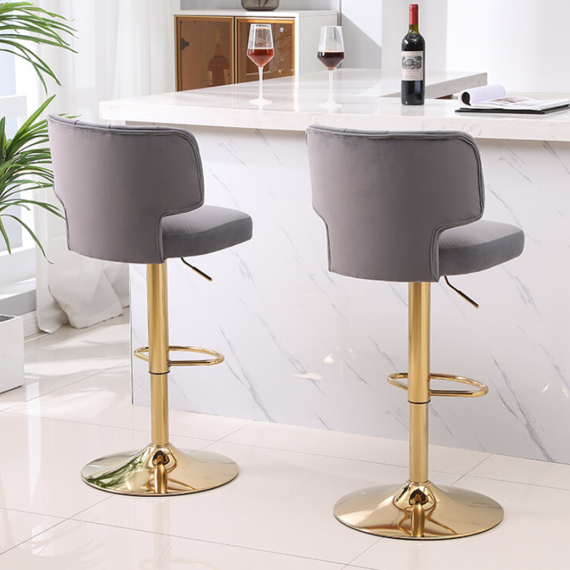 20.9" Gray Swivel Velvet Counter Height Bar Stool 