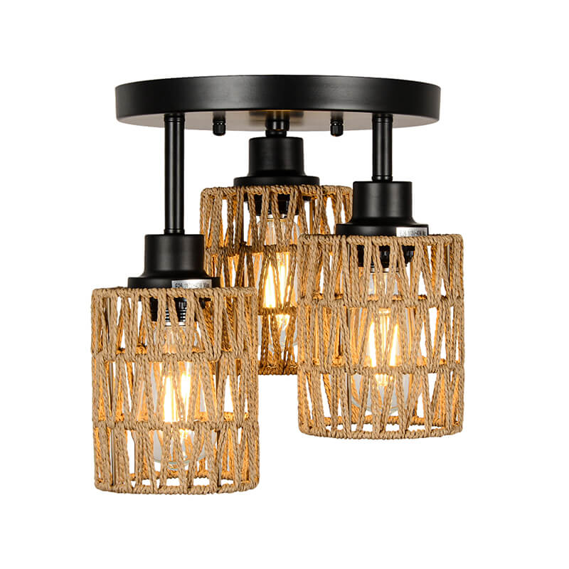 Rattan 3-Lights Boho Flush Mount Light 