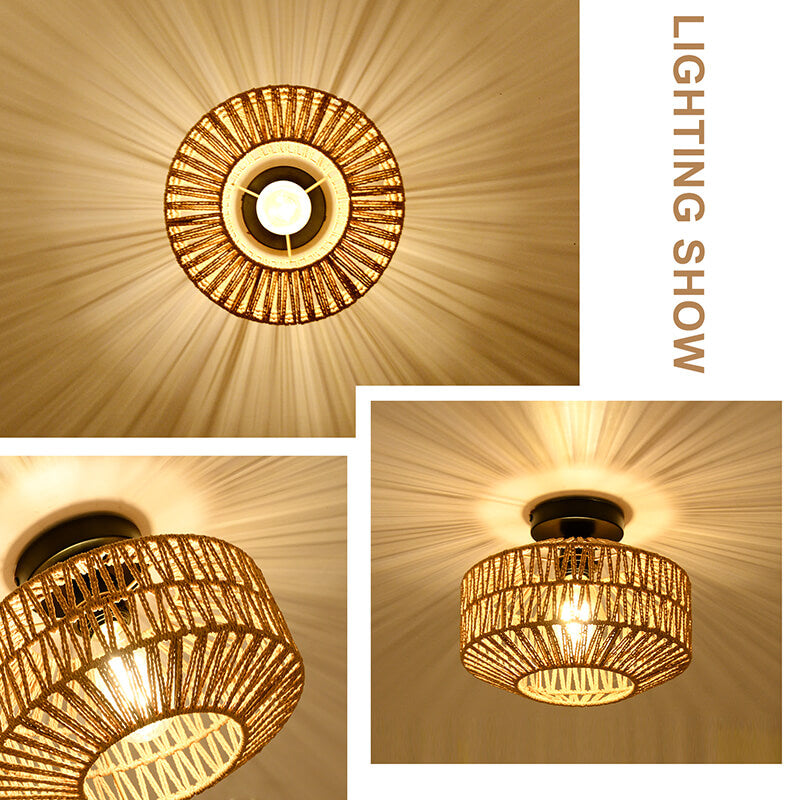 Mini Brown Rattan Flush Mount Light