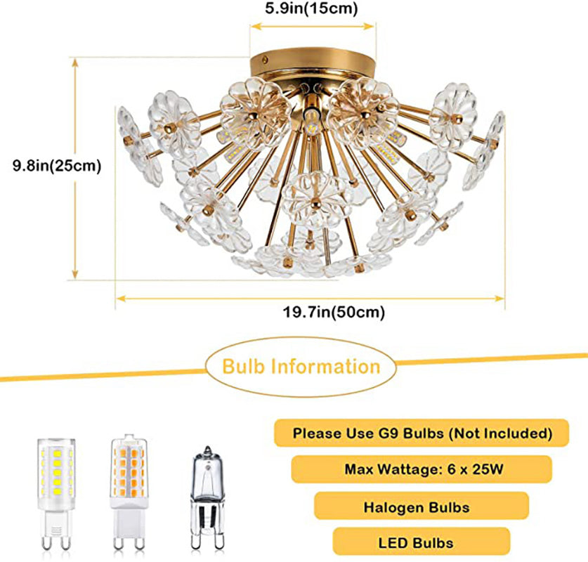 Gold Crystal Sputnik Flush Mount Light