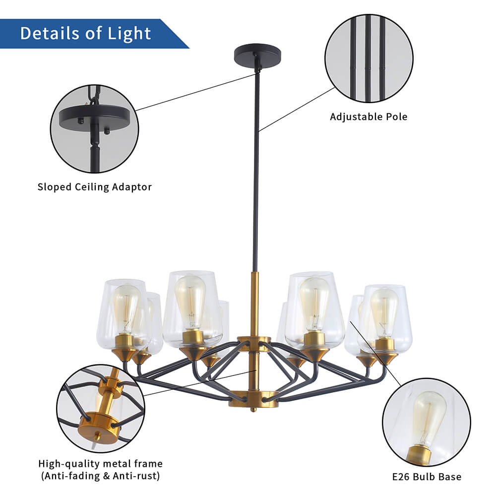 Modern Golden Black American 8-Bulbs Chandelier