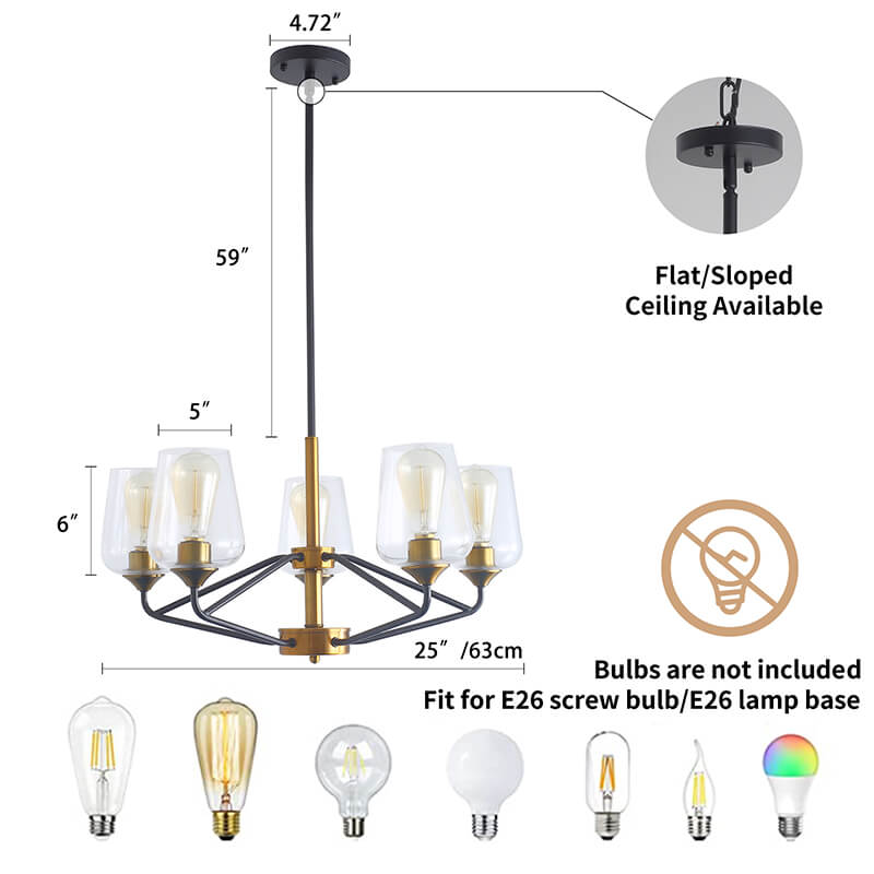 Modern Golden Black American 5-Light Chandelier