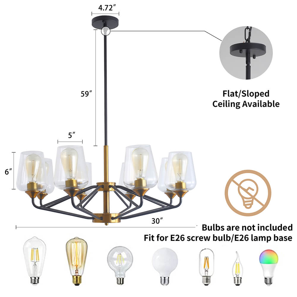 Modern Golden Black American 8-Bulbs Chandelier