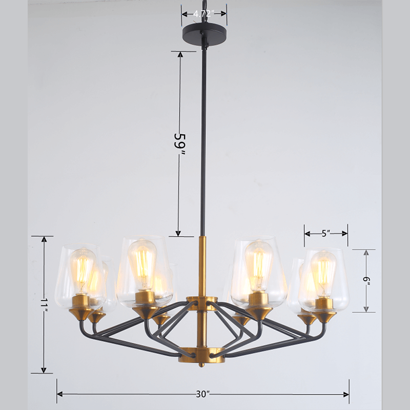 Modern Golden Black American 8-Bulbs Chandelier