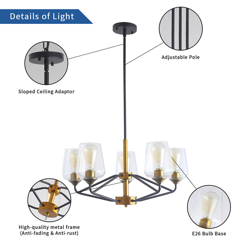 Modern Golden Black American 5-Light Chandelier