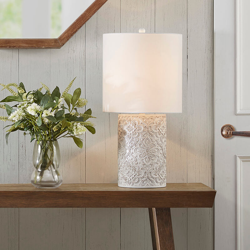 Geometric Floral Ivory Resin Table Lamp