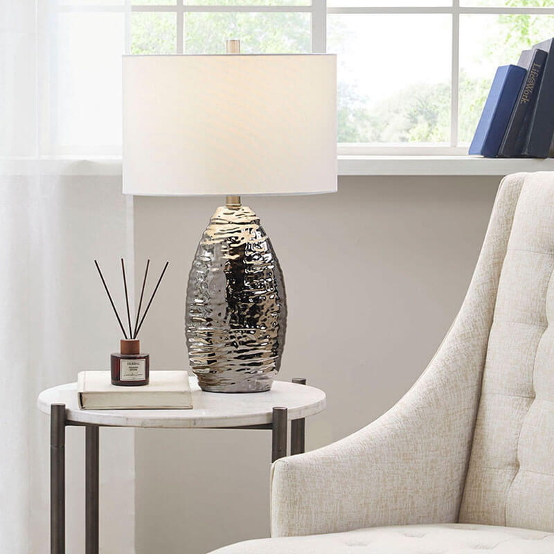 Oval Polyester Textured Ceramic Table Lamp