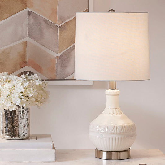 White Gypsy Embossed Boho Table Lamp