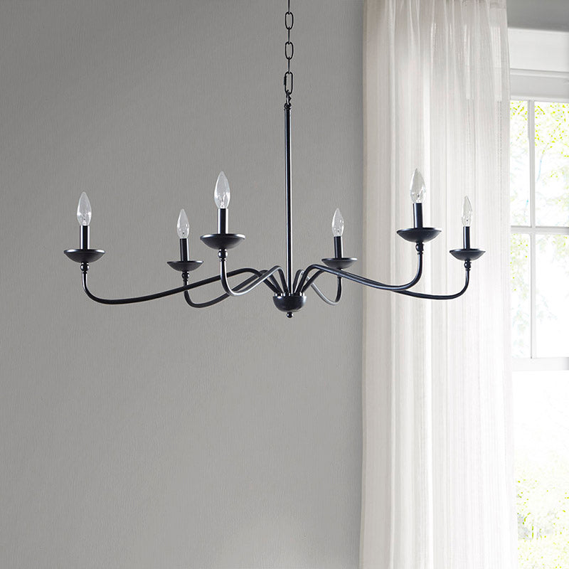 Black dining chandelier turned off 