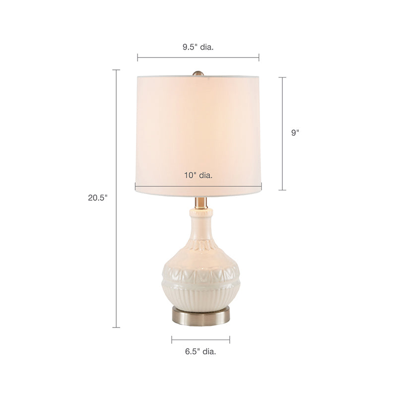 Dimension image of the white ceramic table lamp