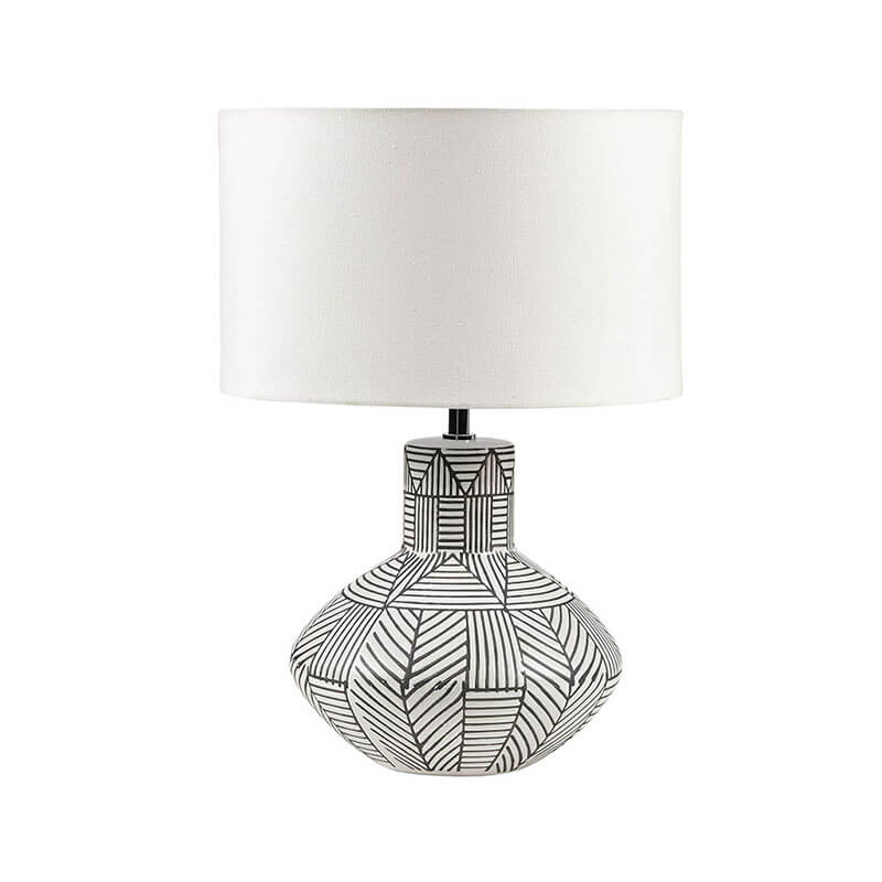 White Boho Polyester Ceramic Table Lamp