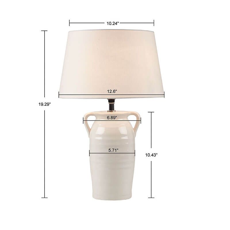 12.6" White Polyester Ceramic Table Lamp